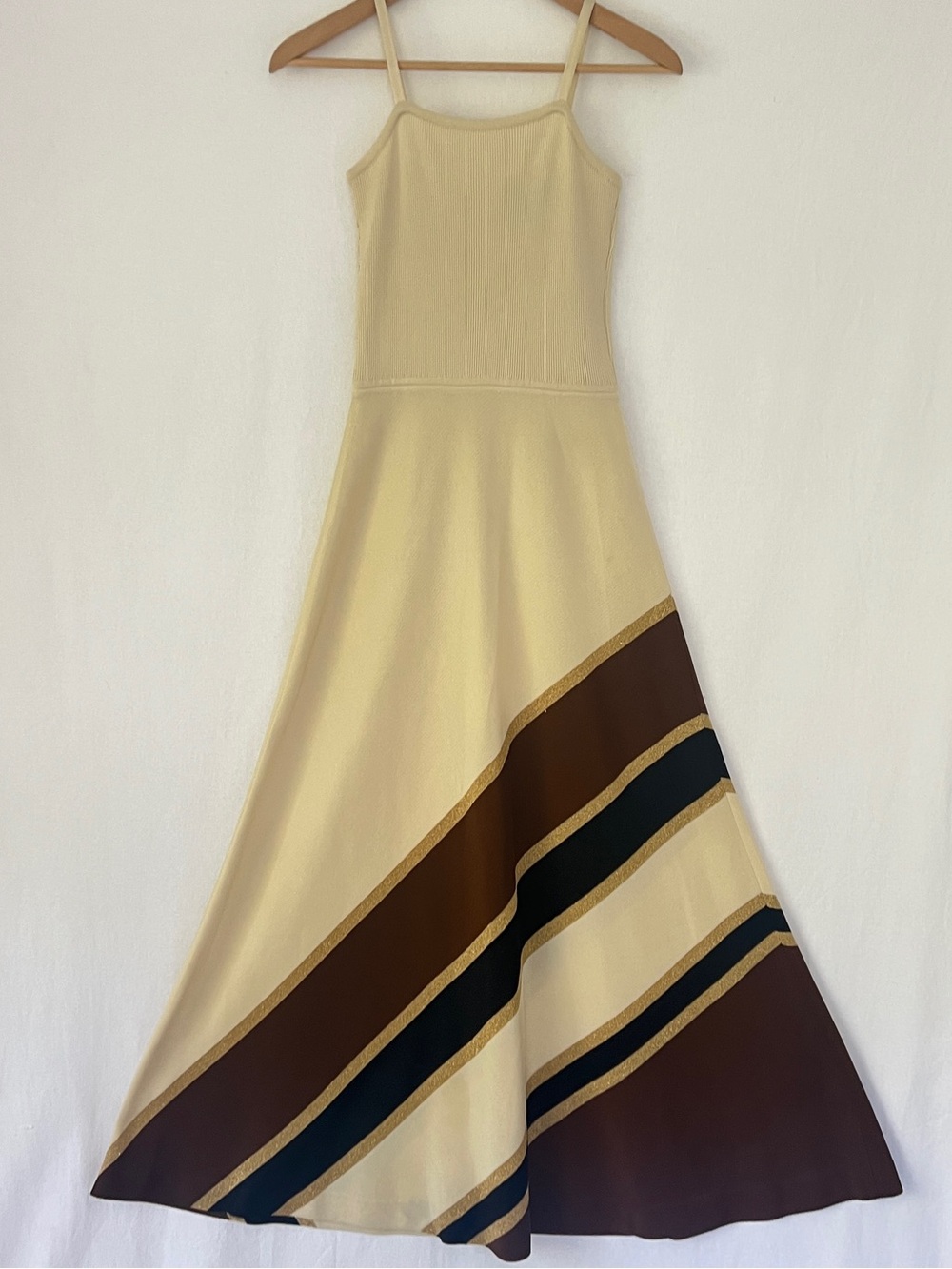 70s knit Maxi Dress Striped fit & flare metallic thread Full Swing Skirt Italy